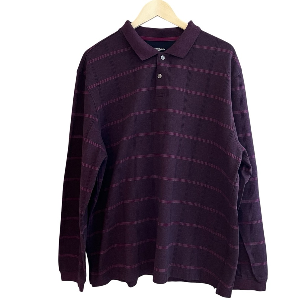 Van Heusen Flex Classic‎ Fit Long Sleeve Polo Shirt Burgundy Size XXLarge